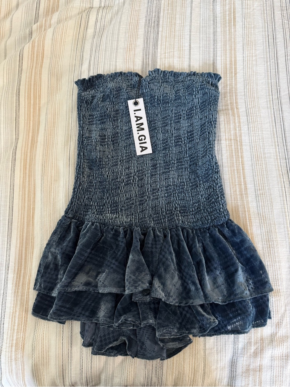 I.AM.GIA Blue Velvet Smocked Ruffle Dress